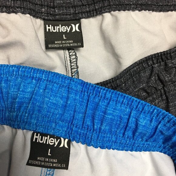 Hurley Men Swim Trunks Shorts size Large Blue Gray Elastic Waist - Lot of 2 Pair - Picture 4 of 16